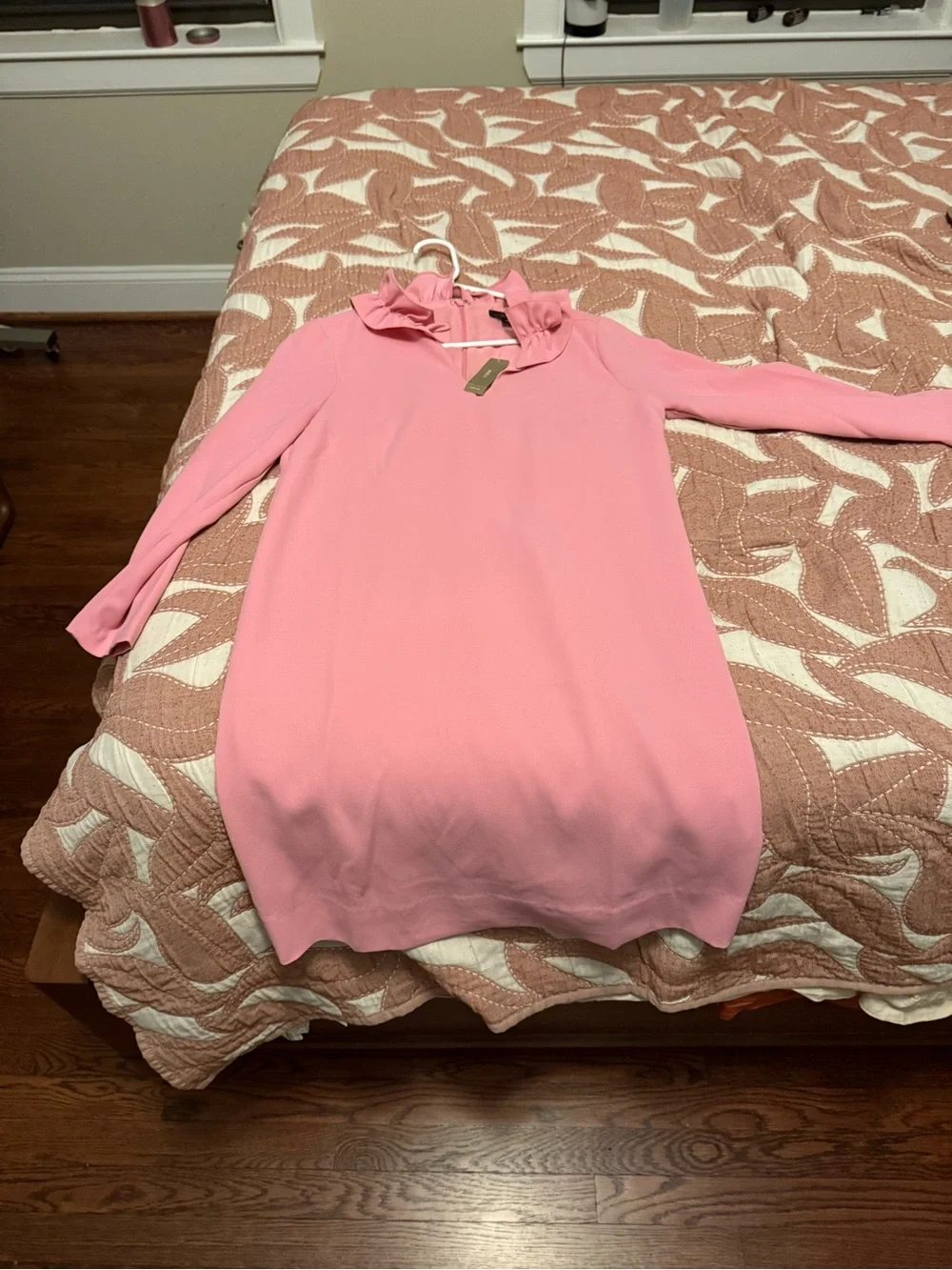 J. Crew Pink Ruffle-Collar Long Sleeve Shift Dress